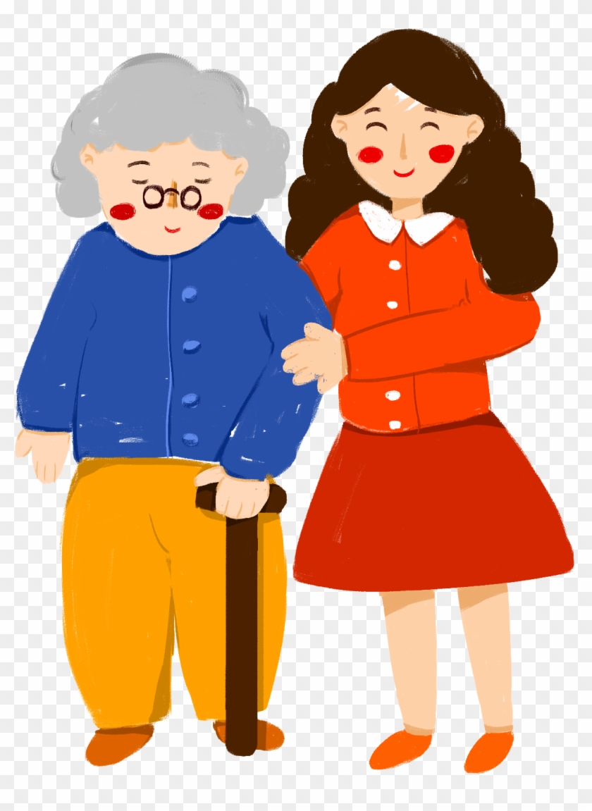 Hand Drawn Cartoon Girl Grandma Png And Psd - Cartoon, Transparent Png ...