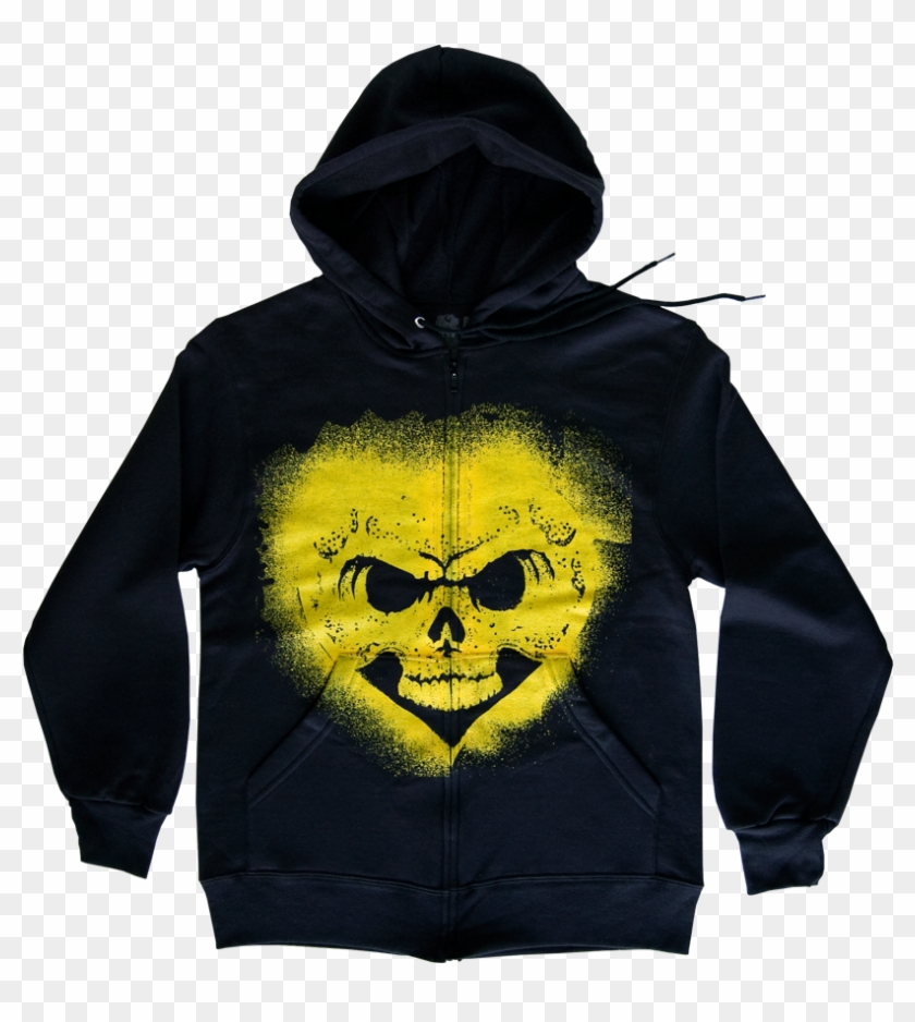 Heart Skull Zip Hoodie - Black & Yellow Hoodie, HD Png Download ...