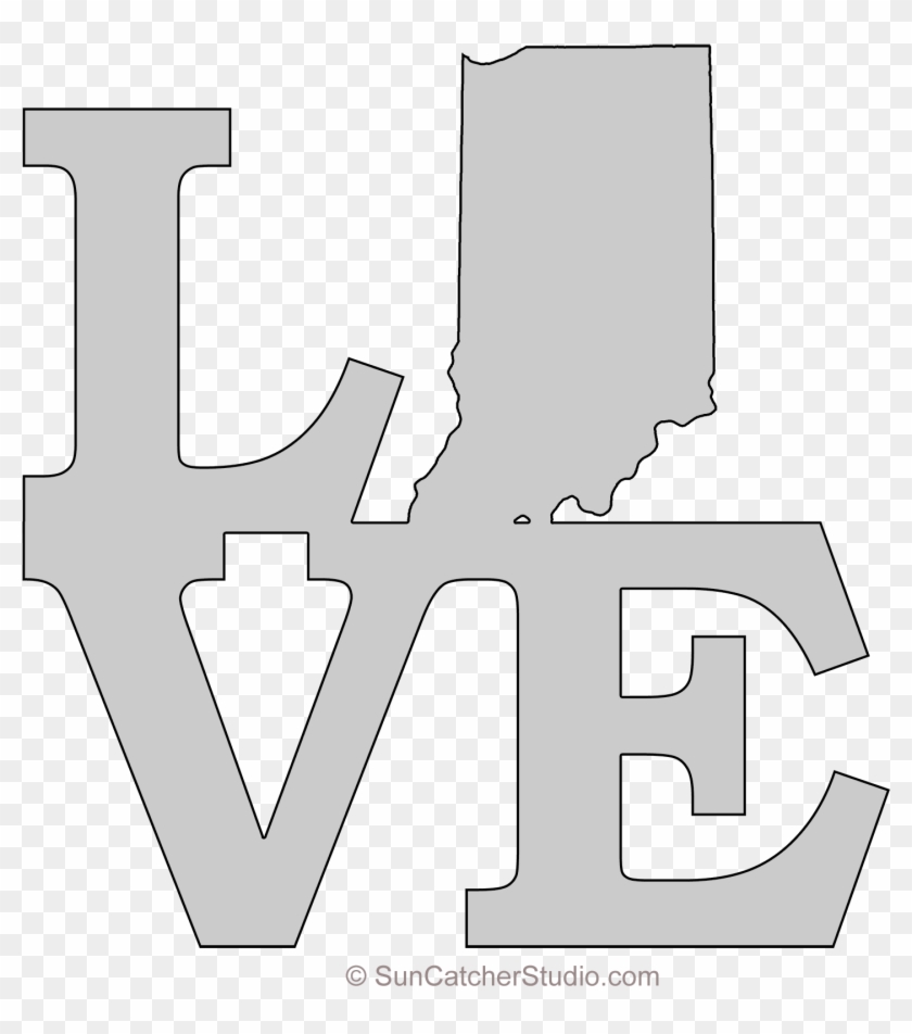 Indiana Love Map Outline Scroll Saw Pattern Shape State, HD Png ...