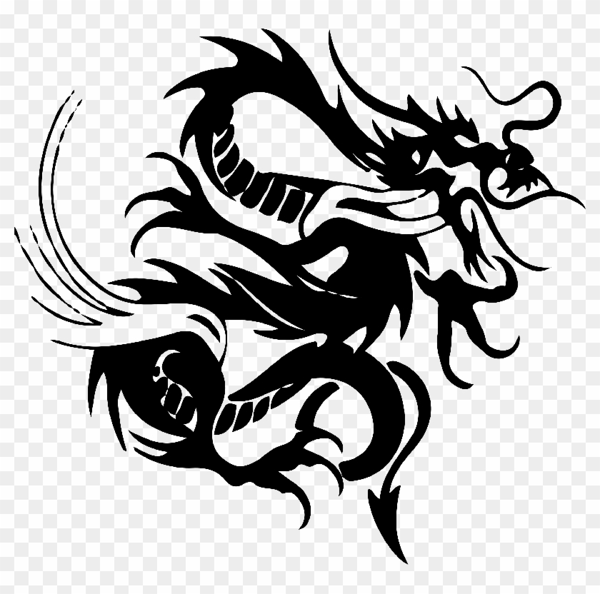 Chic Black-ink Flying Dragon In Tribal Style Tattoo - Tribal Dragon, HD ...