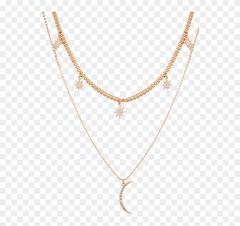 Rhinestone Moon Sun Layered Pendant Necklace - Golden Necklace ...