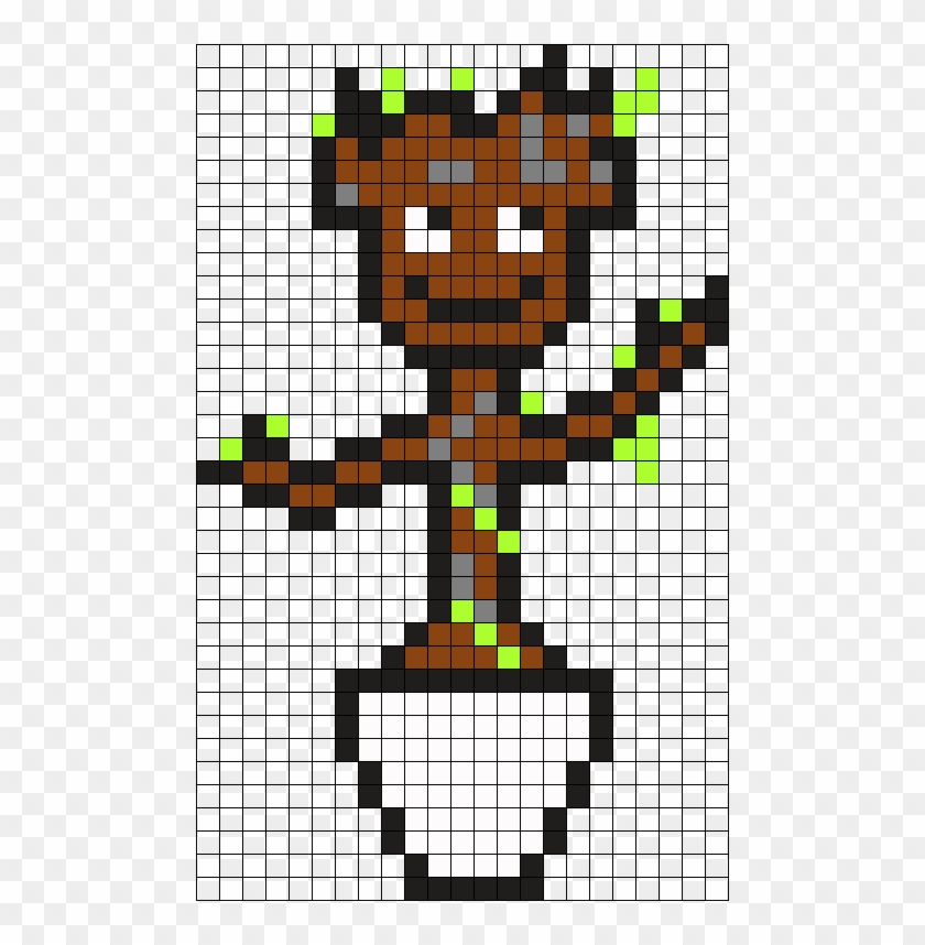 Baby Groot Perler Bead Pattern Bead Sprite Pixel Art Baby Groot Hd Png Download 484x778 Pinpng