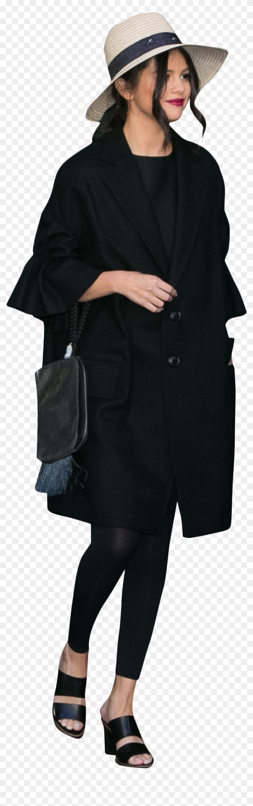 Selena Gomez Black Dress Png Image - Overcoat, Transparent Png ...