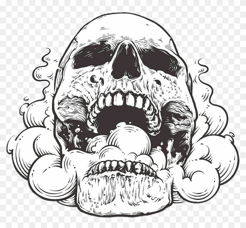 #skull #smoke #smoking #dark #edgy - Open Mouth Skull Drawing, HD Png