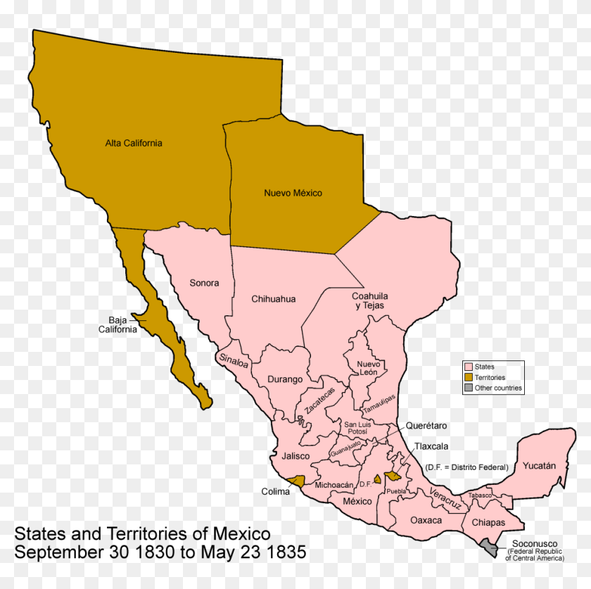 Mexico 1830 To 1835 - Map Of Mexico 1848, HD Png Download - 1000x957 ...