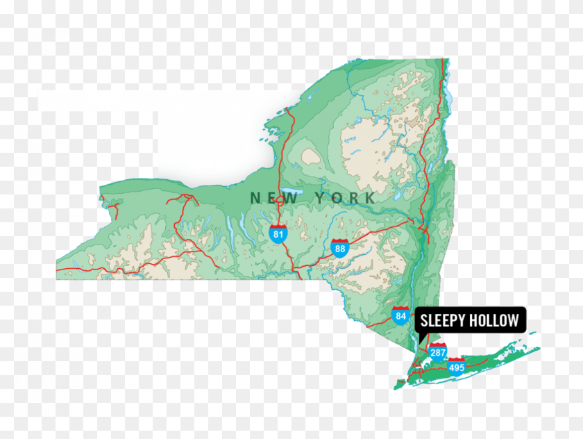 Sleepy Hollow Map - Map Of New York State, HD Png Download - 1068x753 ...