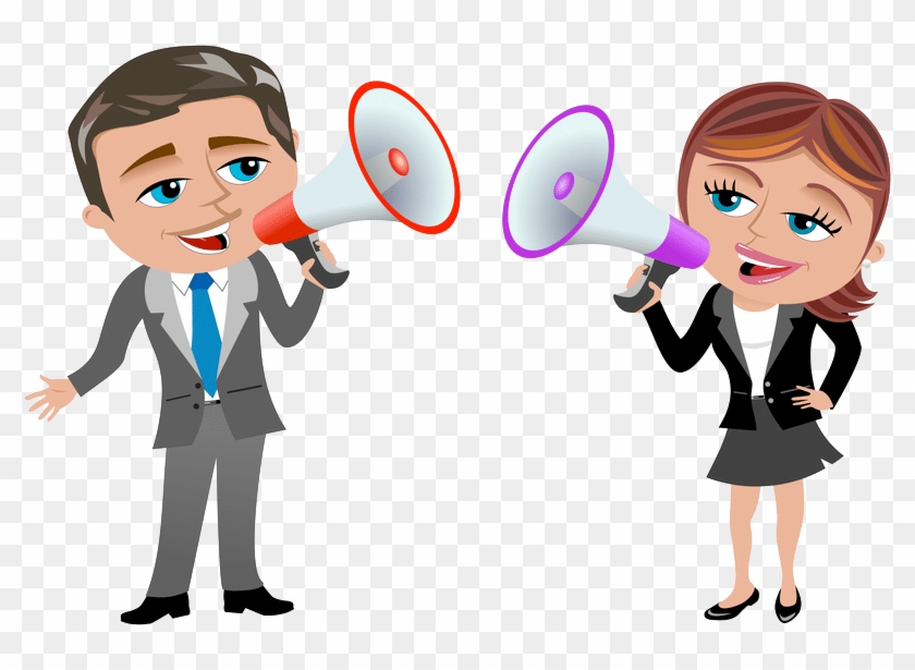 Man And Woman On Megaphone - Reporters Cartoon, HD Png Download ...