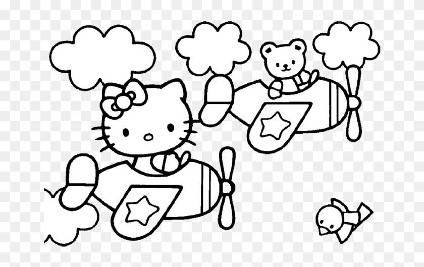 Hello Kitty En Avión - Hello Kitty Coloring Pages Easy, HD Png Download