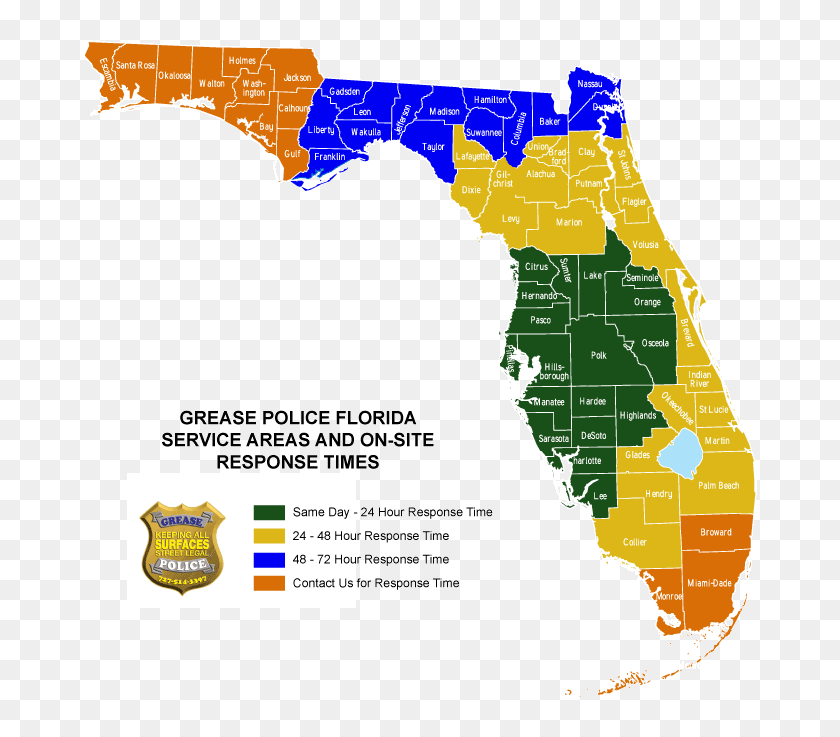 Grease Police Service Map Of Florida Dry Ice Blasting - Dry Areas In ...