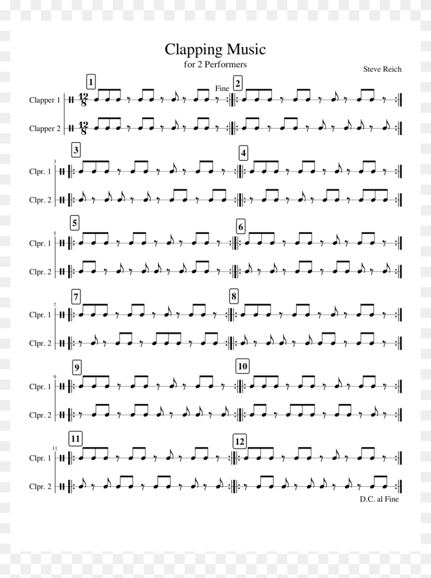 Clapping Music By Steve Reich - Clapping Music Score, HD Png Download ...