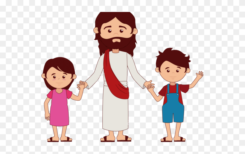 Jesus Clipart Cartoon - Jesus Holding Hands With Children, Hd Png 