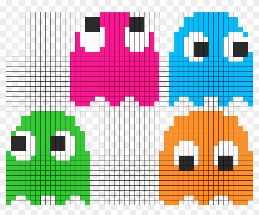 8bit Pacman Ghosts Pt1 Perler Bead Pattern / Bead Sprite - Perler Pac ...