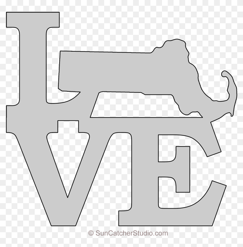 Massachusetts Love Map Outline Scroll Saw Pattern Shape - Cartoon, HD ...