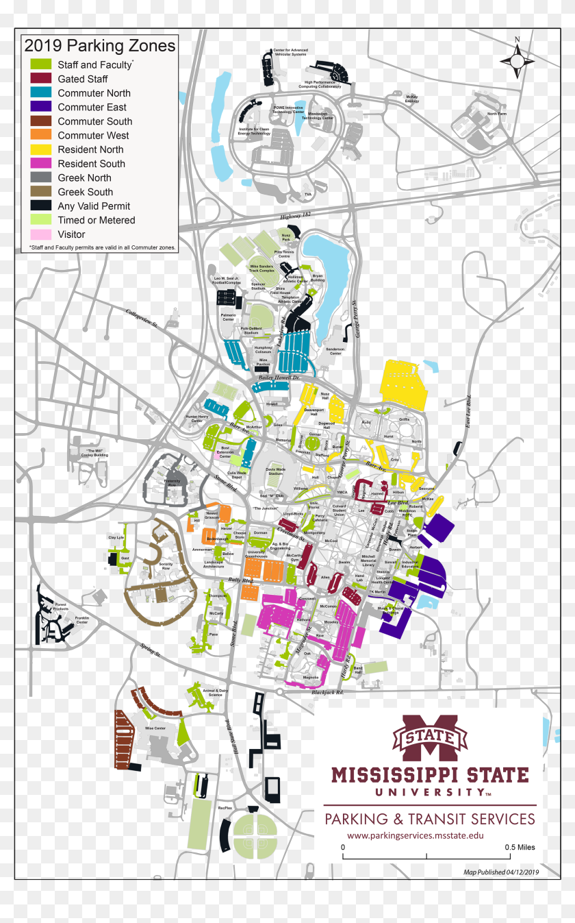 Updated Graduation Parking Map Msstate Map, HD Png Download